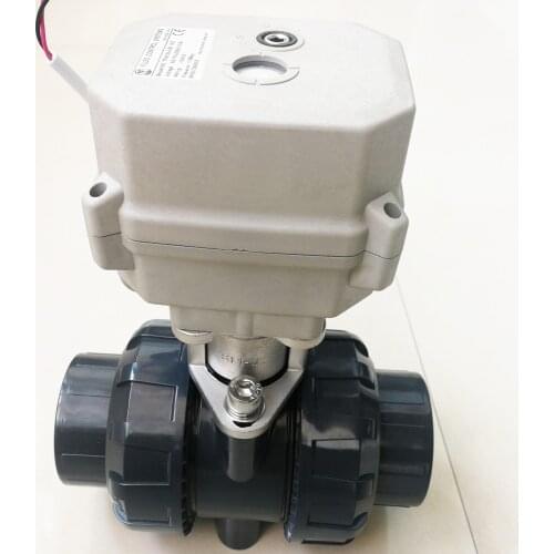 2 Way PVC DN40 Motorized Ball Valve BSP/NPT 1-1/2'' 3/4/7 Wires AC110-230V with 15Nm actuator with manual override