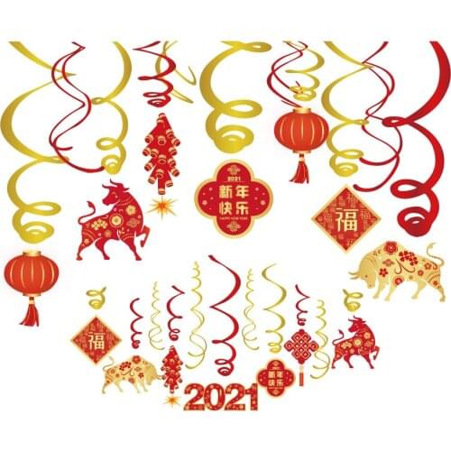 2021 China Spring Festival Happy New Year Wall Spirals Chinese Culture Firecracke Chinese Knot Hanging Swirls Party Decorations