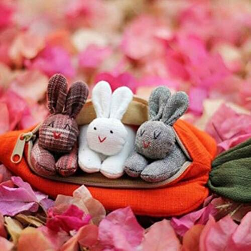 3 Rabbit In Carrot Purse Plush Toy Cute Cartoon Bunny Wallet Plush Stuffed Doll Toy Baby Children Kids Toys Girl Birthday Gifts