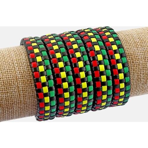 3 Pieces Imitate PU Leather Braided Rasta Lattice Wrapped Leather Bracelet Adjusable Jewellery