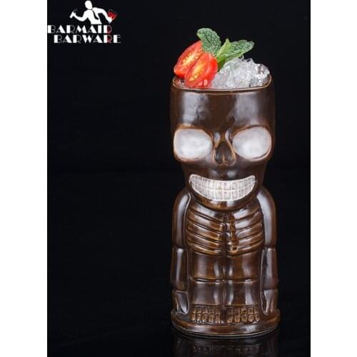 400ml Skull Doll Tiki Mug Cocktail Cup Beer Wine Mug Ceramic Tiki Mugs Art Crafts Creative Hawaii Mugs