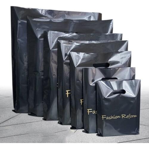 50pcs Fashion Black English Thickened Tote Bag Plastic Bag Packaging Shopping Bag Hand Carry Gift Pocket Size