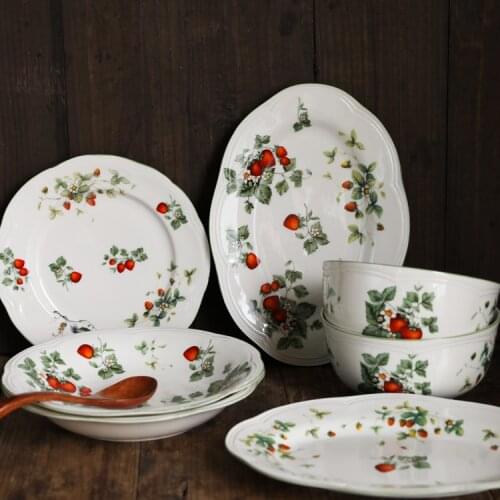 Big Strawberry Vintage Creamy Ceramic Oval Plate/Round Plate/Deep Bowl