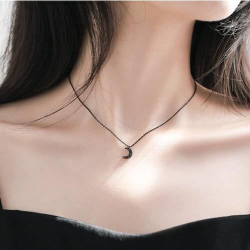 New Fashion Black Moon Clavicle Chain Necklace For Women Girl Cubic Zircon Necklace Jewelry Gifts Charms Pendant