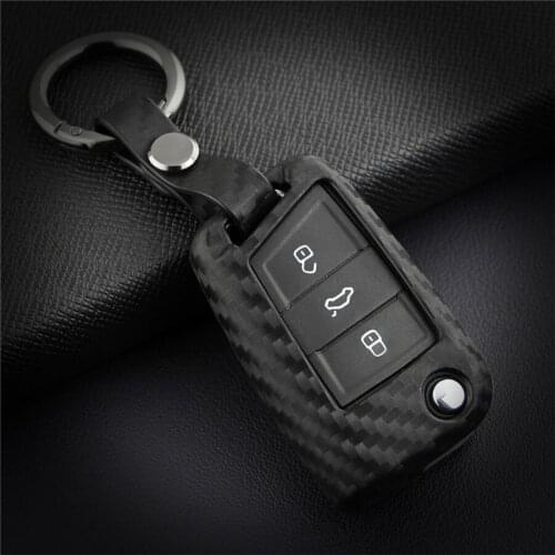 Carbon Fiber Silica Gel Car Key Case Cover For Skoda Octavia 1 2 3 A5 A7 RS Karoq Kodiaq Superb Yeti rapid Fabia Key Ring Shell