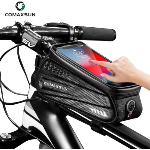 COMAXSUN Bicycle Bag Frame Front Top Tube Rainproof Cycling Bag Reflective 6.5in Phone Case Touchscreen Bag MTB Bike Accessories