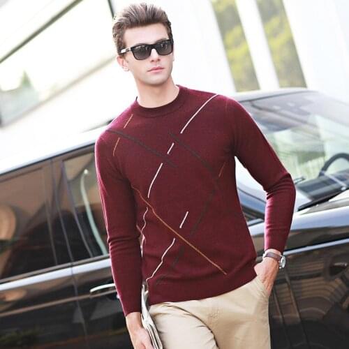 Winter Men Jumper 100% Cashmere and wool Knitted Sweater O-neck Long Sleeve Pullovers Male 2019 New Sweaters Big size clothes