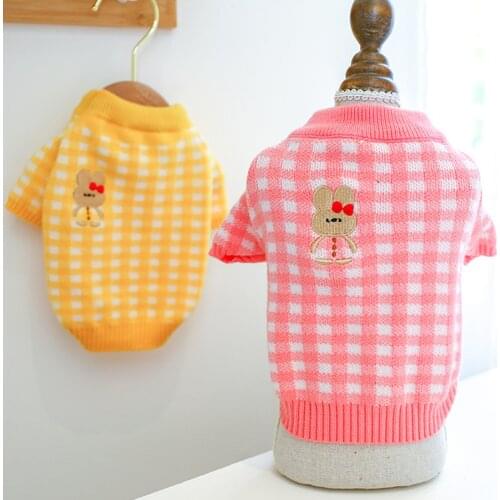 Pet Winter Clothes Plaids Sweater For Cold Weather Small Dogs Autumn Knitting Outfit With Sugar Bunny Pattern Dog Sweaters