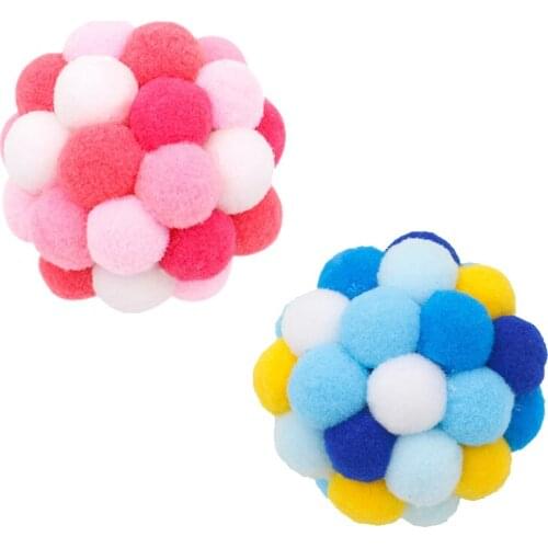 Pet Toy Fluff Knitting Cat Ball Built-in Small Bell S/M Cute Little Doll Blue Pink Puppy Training Ball Indoor Pet Products