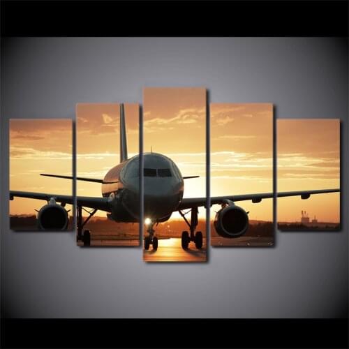 Canvas Paintings Wall Art For Living Room Framework 5 Pieces Airplane Pictures Modular HD Prints Golden Sunset Poster Home Decor