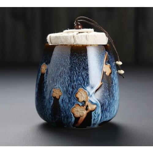 Jilan drawing ceramic pot kiln change sealed plum blossom pot storage