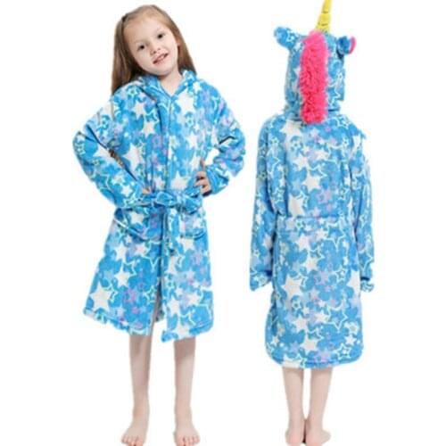 Kigurumi Cosplay Unicorn Hooded Boys&GirlsBathrobes Kids Star Rainbow Bath Robe Animal For Children Pyjamas Nightgown Kids