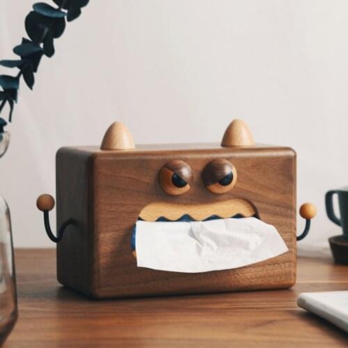Cartoons Solid Wood Tissue Box Creativity Living Room Decor Drawer Paper Organizer Dining Table Napkin Holder Home Decoration