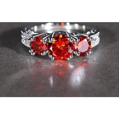 Red, Blue And White Tri-color Zircon Ring Three-body Red Blue Rose Gold Color Crystal Ladies Female Zircon Jewelry Best Gift