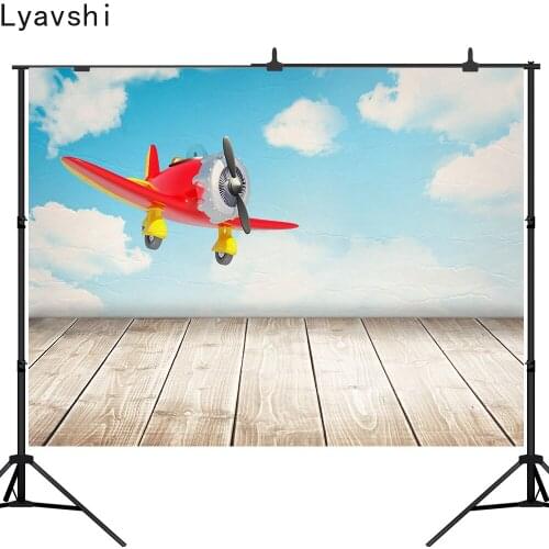 Lyavshi Photography Backdrops Blue Sky Aircraft Photography Background New Born Wooden floor Photo Booth Backdrop Fotografia