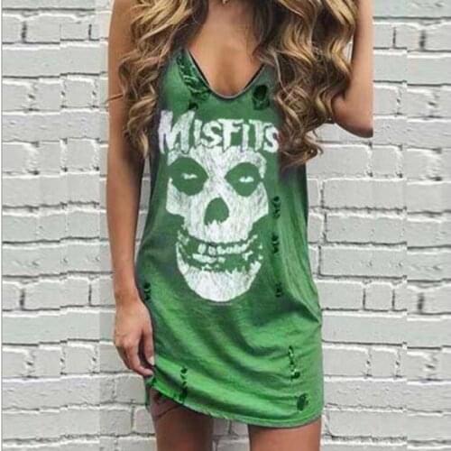 Women Summer Sleeveless Vest Mini Dress 2020 Casual Punk Style Skull Print Beach Sundress Sexy V Neck Female Tank Party Vestidos