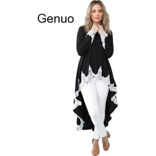 Fashion Long Dress Women Kaftan Dress Irregular Hem Lace Splice Long Sleeves O Neck Elegant Ladies Swing Dress Shirt Robes