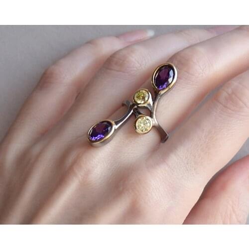 Fashion Branch Purple Color stones Ring Gift for young lady Jewelry Long design Rings Girl CZ Jewellery