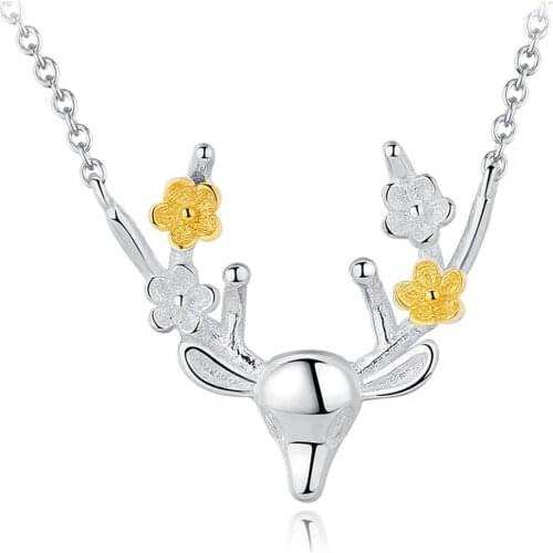 Animal Design Trendy Sika Deer 925 Sterling Silver Pendant Necklaces For Women Girls Party Jewelry Choker Necklace Silver