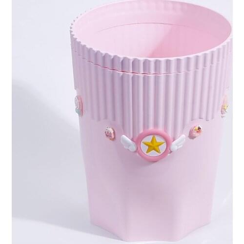 Cartoon Anime Card Captor Sakura Creative Fashion Waste Bin Desktop Garbage Basket Action Figure Home Office Plastic Trash Can