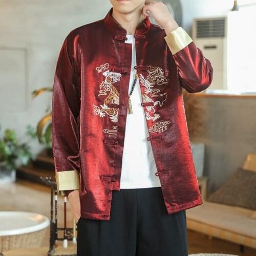 Male Clothes 2021 Embroider Dragon Tangsuit Traditional Chinese Clothing For Men Shirt Top Jacket Cheongsam Hanfu Vintage KK3495