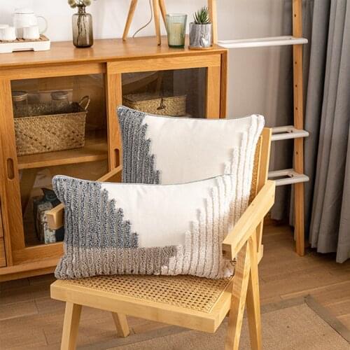 Boho Cushion Cover With Zipper Tuffed Stripe Cotton Pillow Cover 45x45cm/30x50cm Natural Geometric Pillowcase Home Decor Bedroom