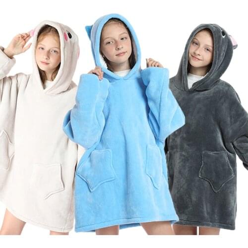 NEW Children Oversized Hoodie Blanket Warm Printing Plush Coral Fleece Sherpa Blanket With Sleeves Wearable Blank Gift et
