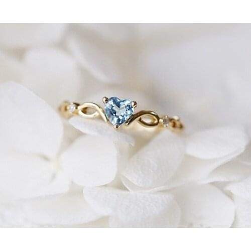 New Simple Small Fresh Heart-Shaped Ring European And American Sea Blue Topaz Ladies Engagement Ring Valentines Day Gift
