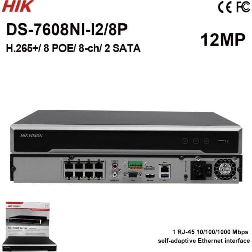 In stock DS-7608NI-I2/8P Original Hik 8ch 4K NVR w/ 8POE 12MP resolution H.265 2SA TA alarm CCTV NVR CCTV Recorder Black Friday