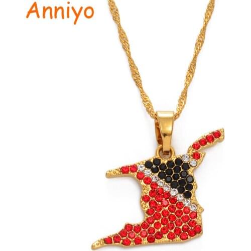 Anniyo Trinidad and Tobago Map Rhinestone Pendant Necklace Gold Color Trinidad & Tobago Jewelry Ethnic Gifts #237206