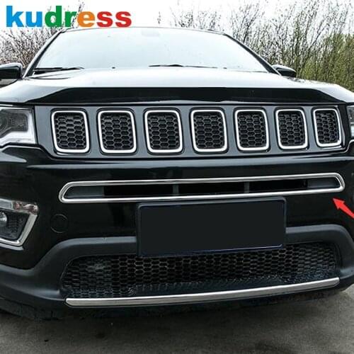 Front Grille Grills Cover Trim For Jeep Compass 2017 2018 2019 2020 2021 Chrome Head Grill Strip Trims Car Styling Accessories