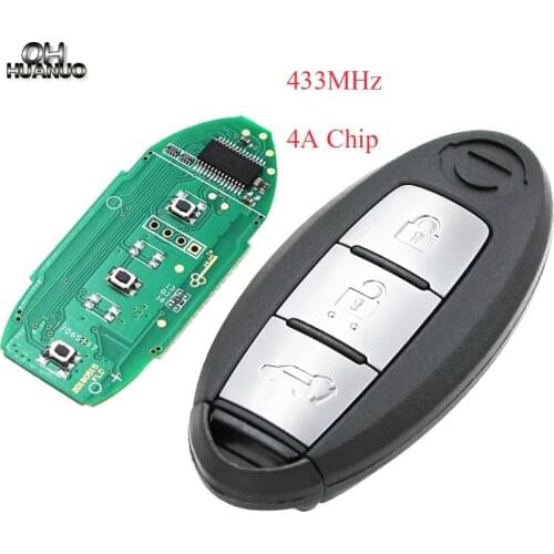 3 Button Smart Remote Key fob 433.92MHz 4A Chip Keyless Entry Controller for NISSAN Qashqai X-Trail PULSAR with insert key