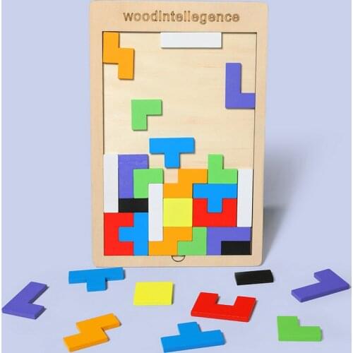 Montessori Colorful Jigsaw Board Puzzles Tetris Baby Wooden Toys Puzzles Kids Children Intellectual Educational Toy Kids puzzles