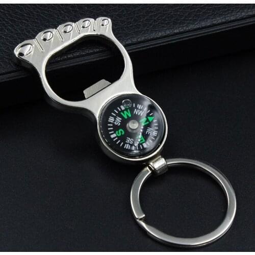 Silver Color Compass Bottle Opener Multifunction Keychain Top Quality Foot Key Chain Men Car Accessaries Best Birthdays Gift