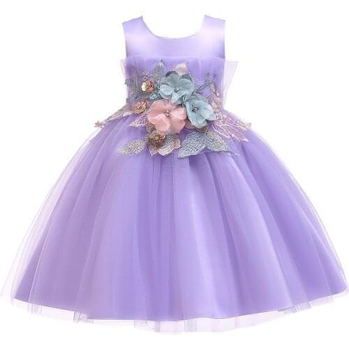 Real Image In Stock Four Colors Mid Calf Girls Dresses For Wedding Lace Appliques Girls Formal Dresses Pageant Dresses