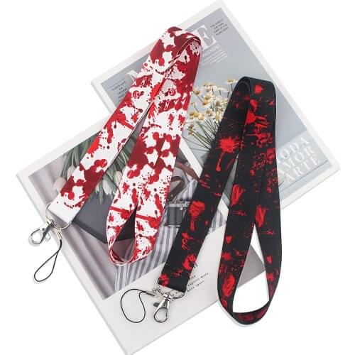 ZF2492 1pcs Realistic Scary Bloodstains Lanyards ID Badge Holder ID Card Pass Mobile Phone Straps Badge Key Holder Keychain