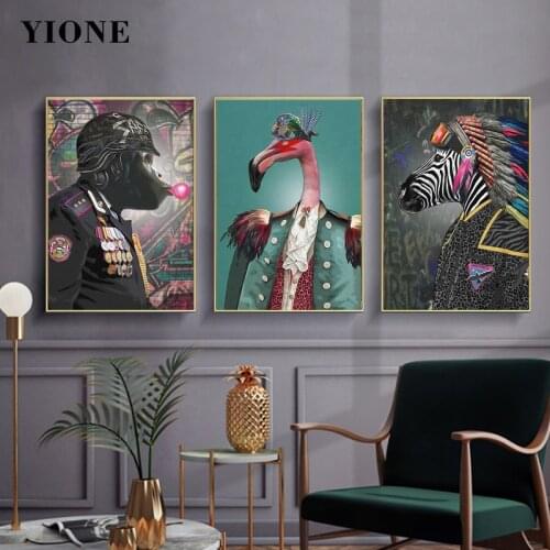 Retro Tribe Zebra Flamingo Chimpanzee Wall Art Poster and Prints Abstract Animals Canvas Picture for Bedroom Decoration Painting
