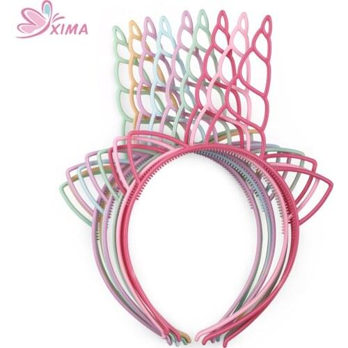 XIMA 12pcs/lot Girls Unicorn Party Hairbands Lovely Hair Hoop Princess Plastic Unicorn Headband for Party Hair Accessories