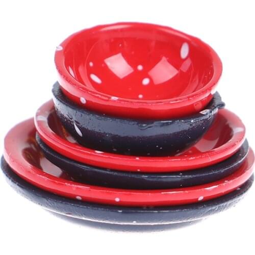 Pretend Play Kitchen Cooking Toy Accessories 1/12 Scale Cute Colorful Miniature Dollhouse Dish Plate Doll House 3Pcs/Set