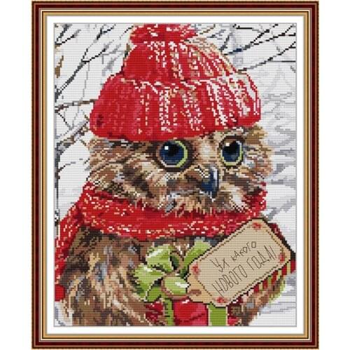 Christmas owl 3 cross stitch kit aida 14ct 11ct count printed canvas stitches embroidery DIY handmade needlework