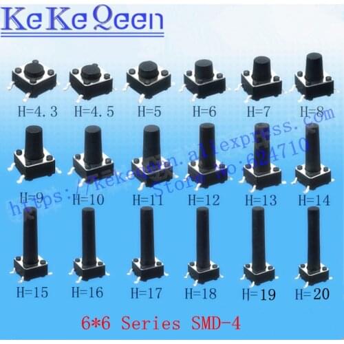 1000pcs/lot Memontary Tactile Push Button Switch 6X6X4.3/4.5/5/6/7/8/9/10/13mm SMD PCB mounting copper 4pin