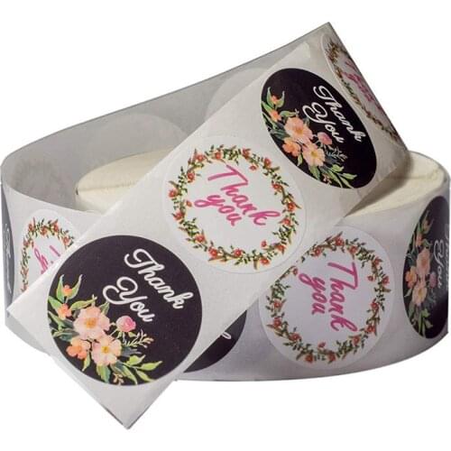 50-500pcs Floral Thank You Stickers seal labels for package decoration round white black labels sticker stationery sticker