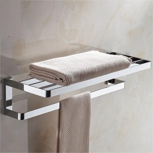 MTTUZK Solid Brass Brushed Gold Towel Rack Bath Towel Holder With Towel bar Bathroom Shelves Chrome Bathroom Double Towel Rack