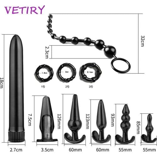 VETIRY 10 Pcs Bullet Dildo Vibrator Anal Plug Set Anus Stimulator Penis Ring Butt Bead Sex Toys For Woman Men Prostate Massager
