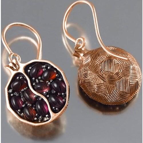 Vintage Round Gold Color Natural Red Garnet Earrings For Woman Girl Stone Dangle Drop Earrings Gift