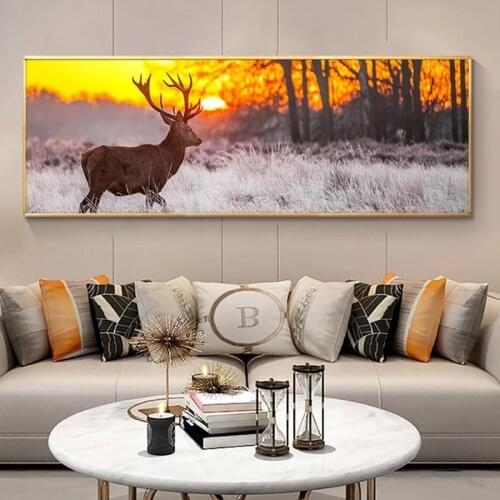 Sunset Landscape Wall Art Posters And Prints Deer in the Forest Canvas Paintings On The Wall Decorative Pictures For Living Room
