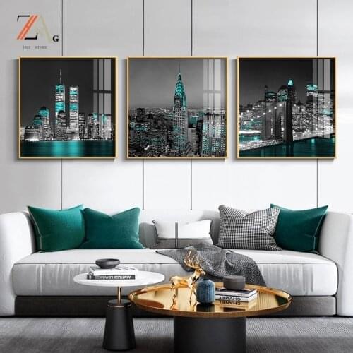 Green Black Modern City Landscape Wall Art Canvas Painting Nordic Posters and Prints Wall Pictures for Living Room Home Decor