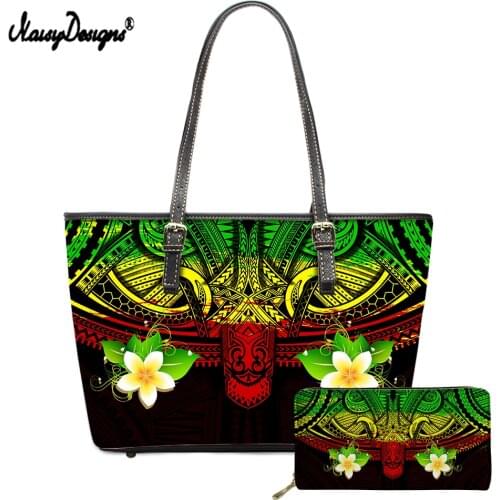 NOISYDESIGNS Polynesia Plumeria Floral Pattern Women PU Shoulder Bag Hot Sale 2Pcs/Set Totes for Female Tote Handbag&Wallet 2021