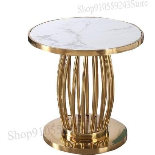 Stainless Steel Coffee Table Modern Minimalist Living Room Round Negotiation Table Sofa Mobile Corner Table Marble Light Luxury