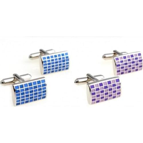 10pairs/lot Copper Enamel Cufflinks Classic Blue Block Purple Grid Cuff links Simple Fashion Business Style Mens Jewelry